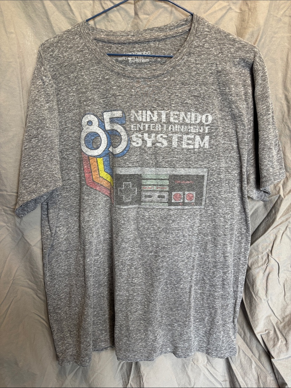 Nintendo Gray Retro '85 System Tee with Multicolor Stripe Accent